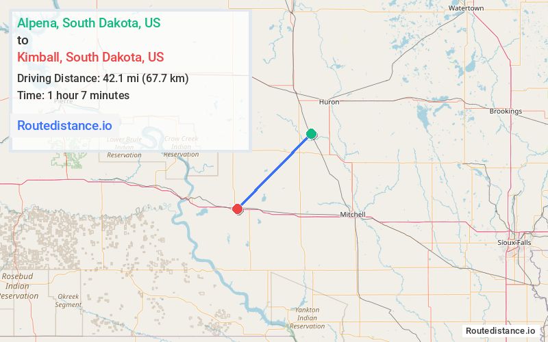 Route map from Alpena to Kimball