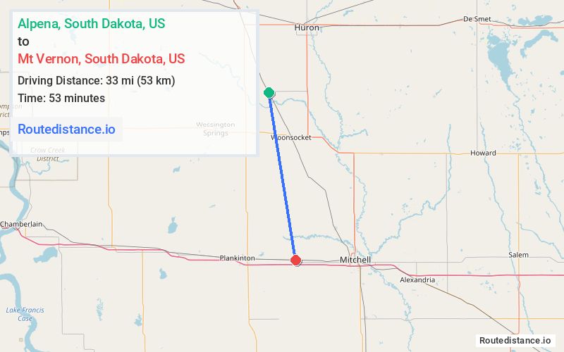 Route map from Alpena to Mt Vernon