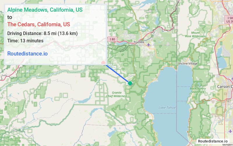 Route map from Alpine Meadows to The Cedars