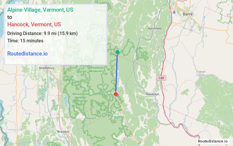 Route map from Alpine Village to Hancock