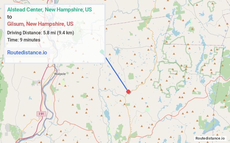 Route map from Alstead Center to Gilsum