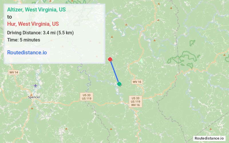 Route map from Altizer to Hur