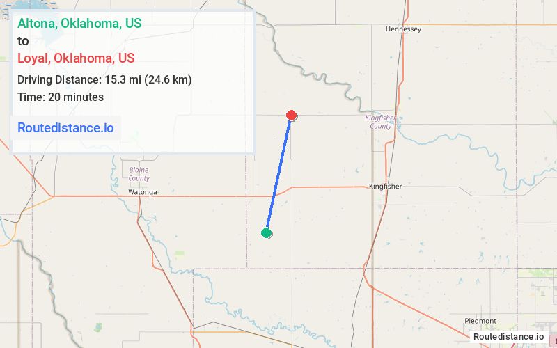 Route map from Altona to Loyal