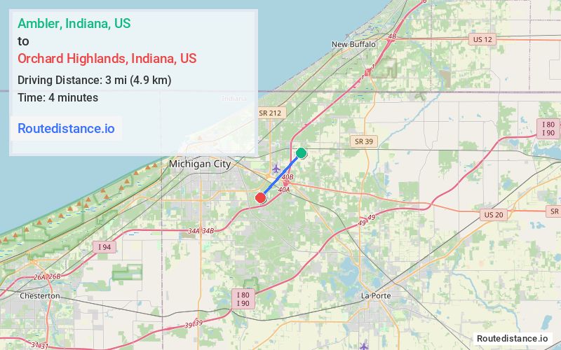 Route map from Ambler to Orchard Highlands