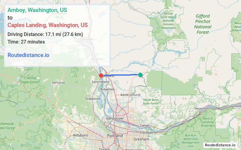 Distance from Amboy to Caples Landing