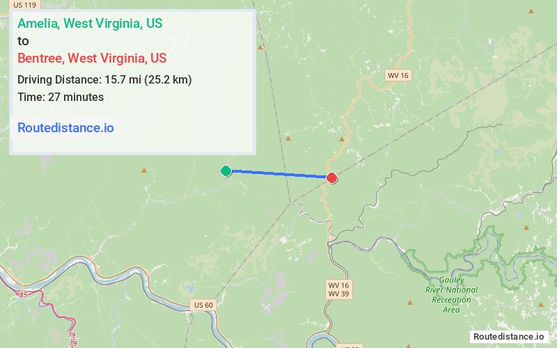 Route map from Amelia to Bentree