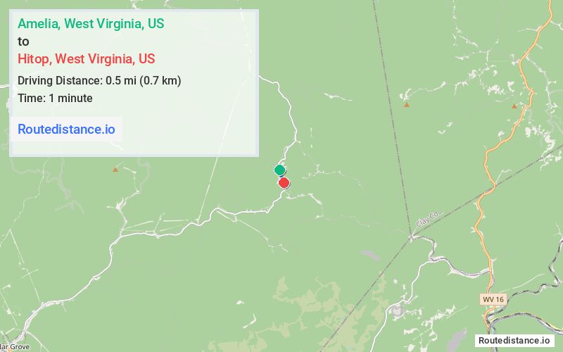 Route map from Amelia to Hitop