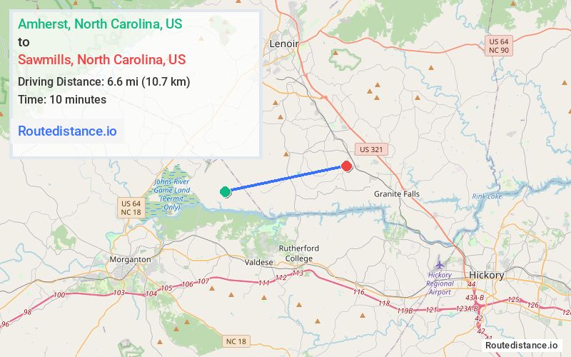Distance from Amherst to Sawmills