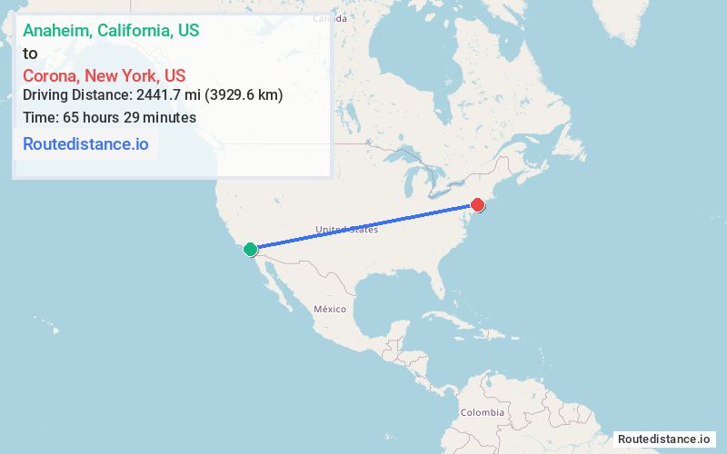 Route map from Anaheim to Corona