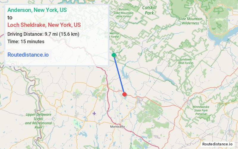 Route map from Anderson to Loch Sheldrake