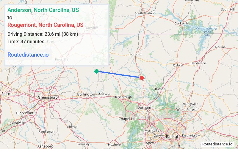 Route map from Anderson to Rougemont