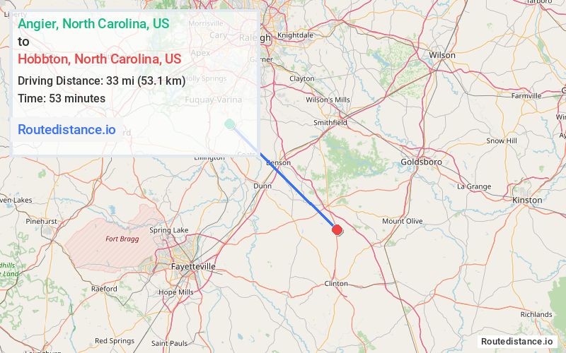 Distance from Angier to Hobbton