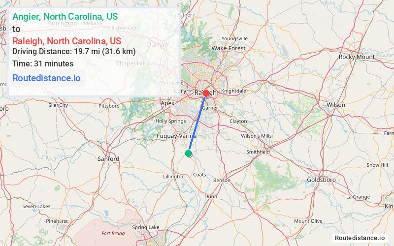 Distance from Angier to Raleigh