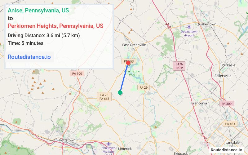 Route map from Anise to Perkiomen Heights