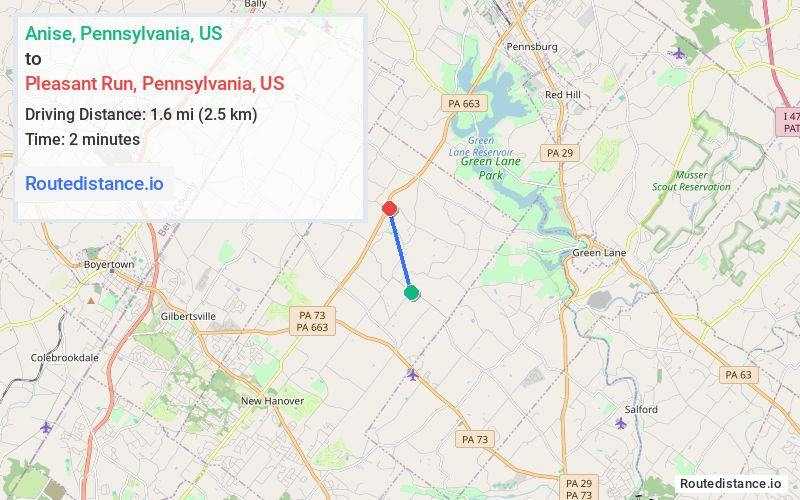 Route map from Anise to Pleasant Run