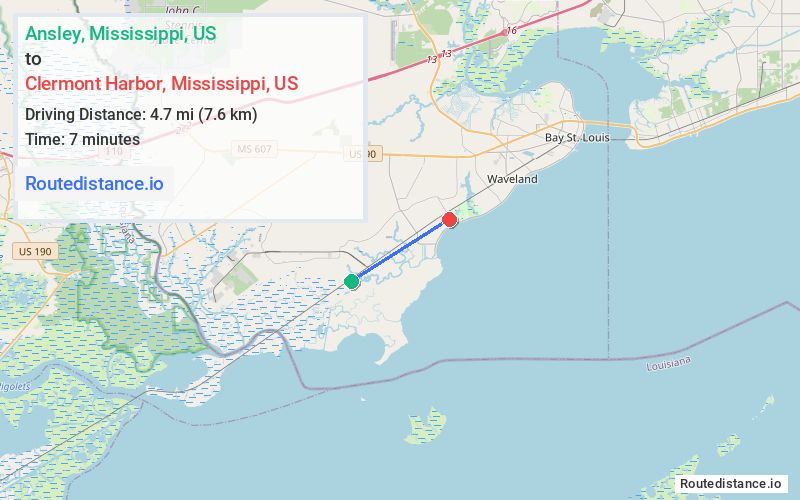 Route map from Ansley to Clermont Harbor