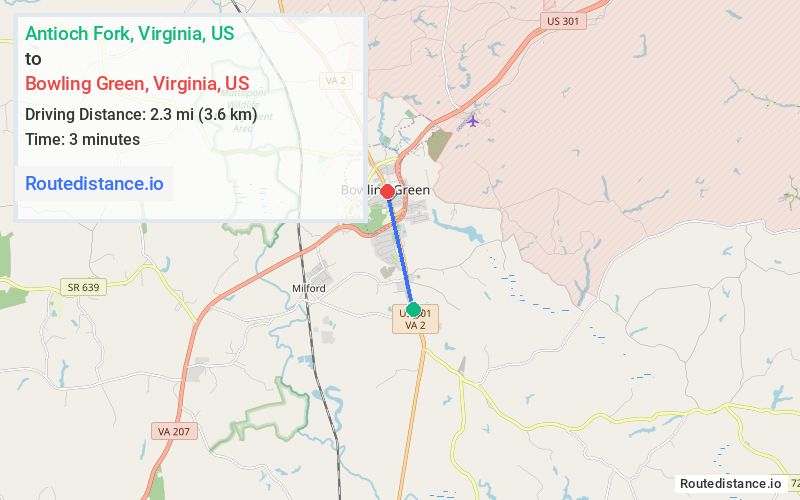 Distance from Antioch Fork to Bowling Green