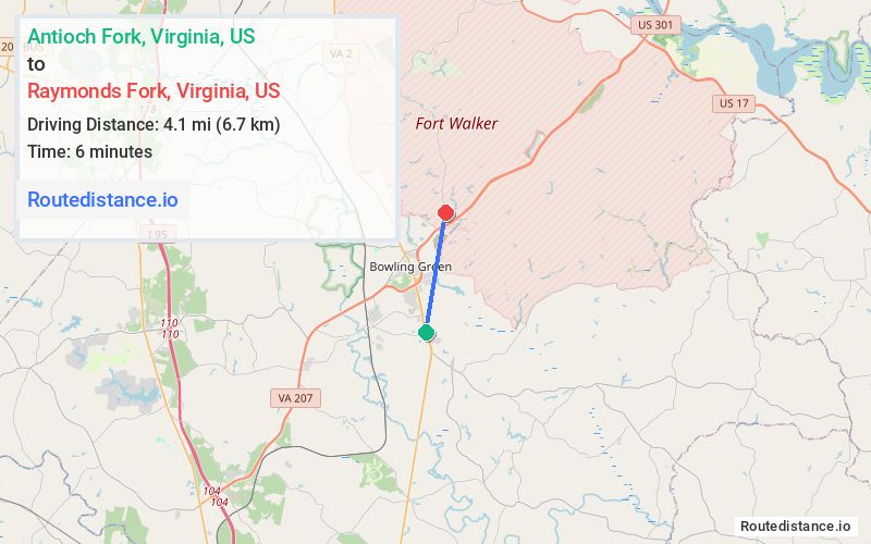 Route map from Antioch Fork to Raymonds Fork