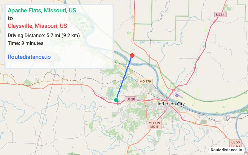 Route map from Apache Flats to Claysville