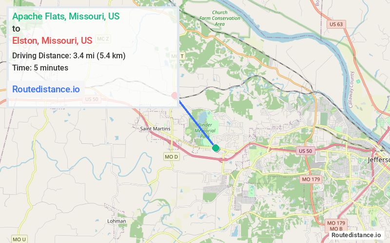 Route map from Apache Flats to Elston