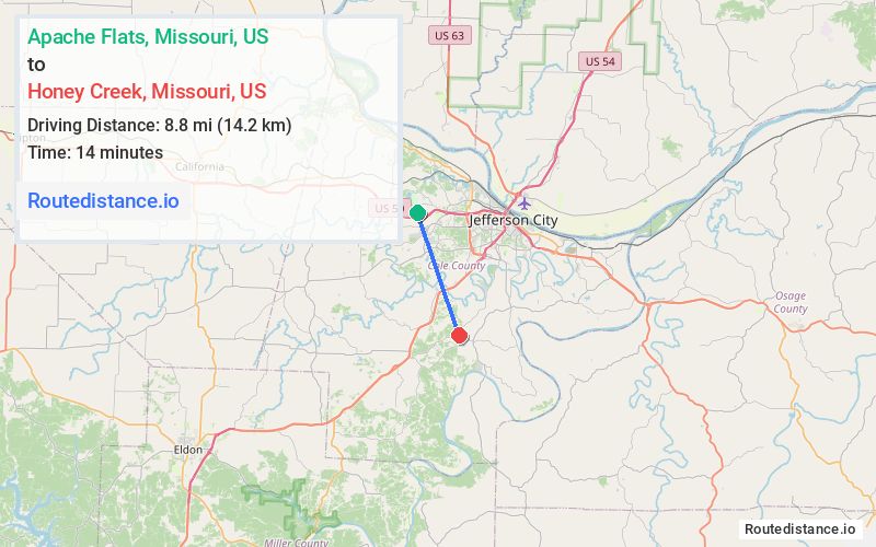 Distance from Apache Flats to Honey Creek