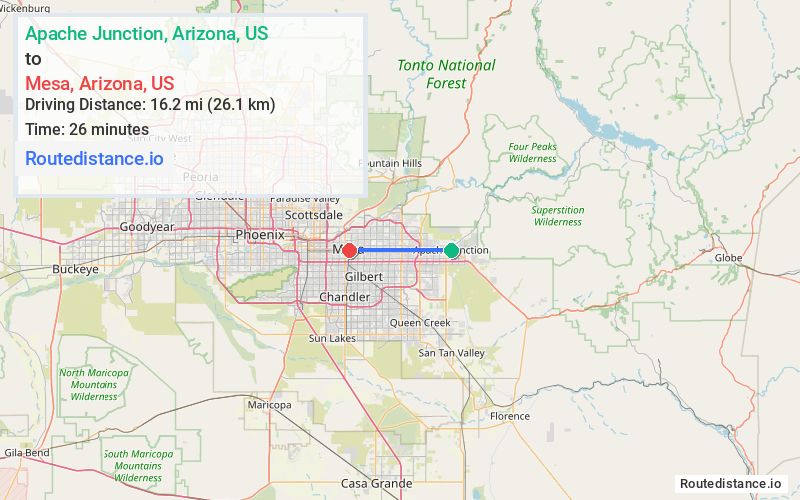 Distance from Apache Junction to Mesa