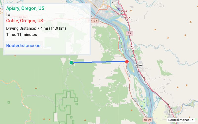 Route map from Apiary to Goble