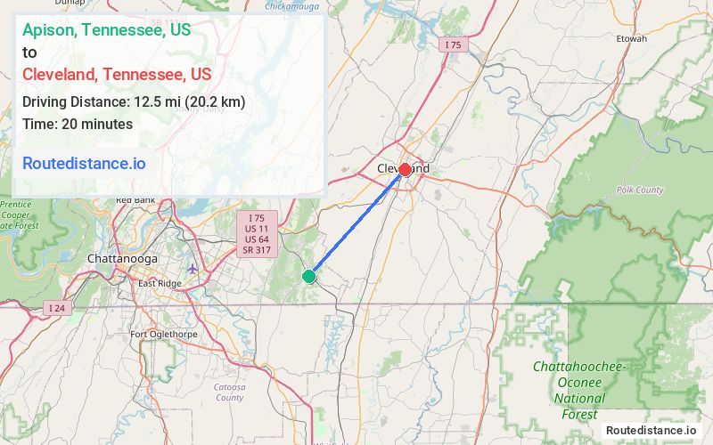 Route map from Apison to Cleveland