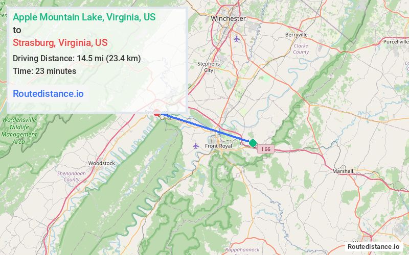 Route map from Apple Mountain Lake to Strasburg
