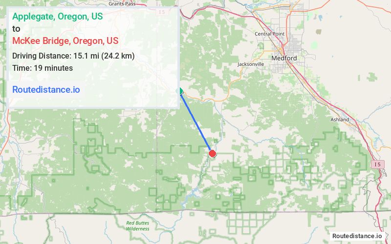 Route map from Applegate to McKee Bridge