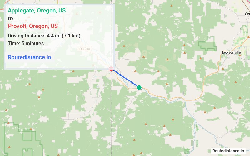 Route map from Applegate to Provolt
