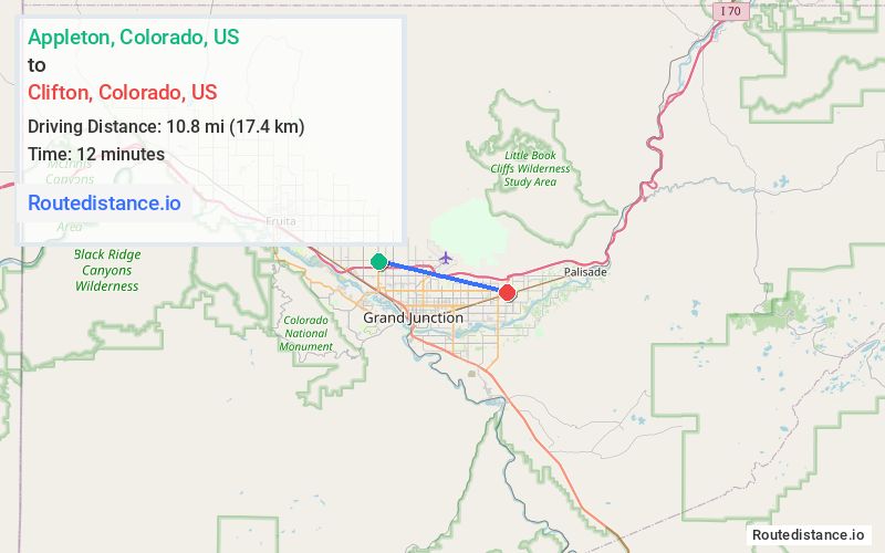 Route map from Appleton to Clifton