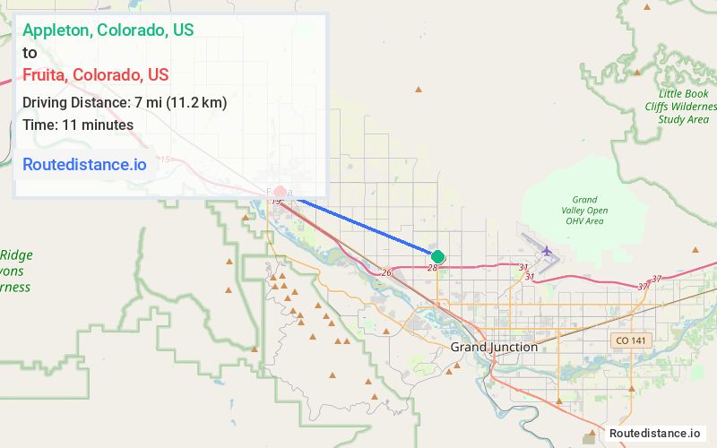 Route map from Appleton to Fruita