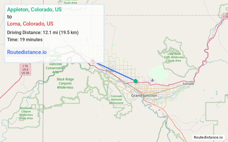 Route map from Appleton to Loma