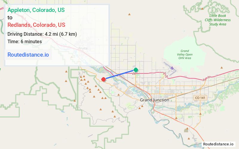 Route map from Appleton to Redlands