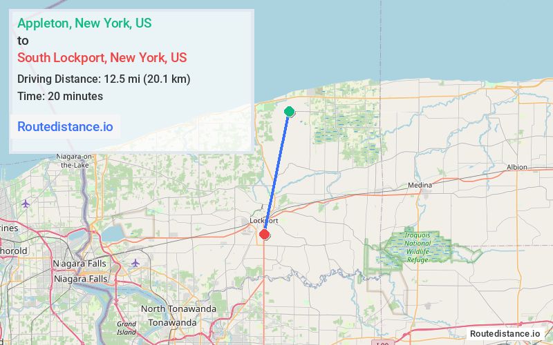 Route map from Appleton to South Lockport
