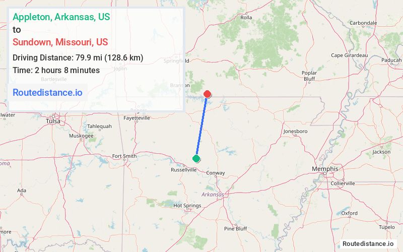 Route map from Appleton to Sundown