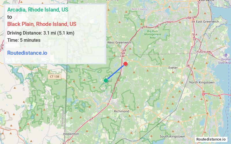 Route map from Arcadia to Black Plain