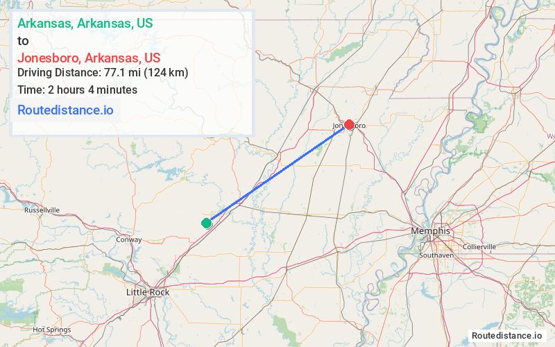 Route map from Arkansas to Jonesboro