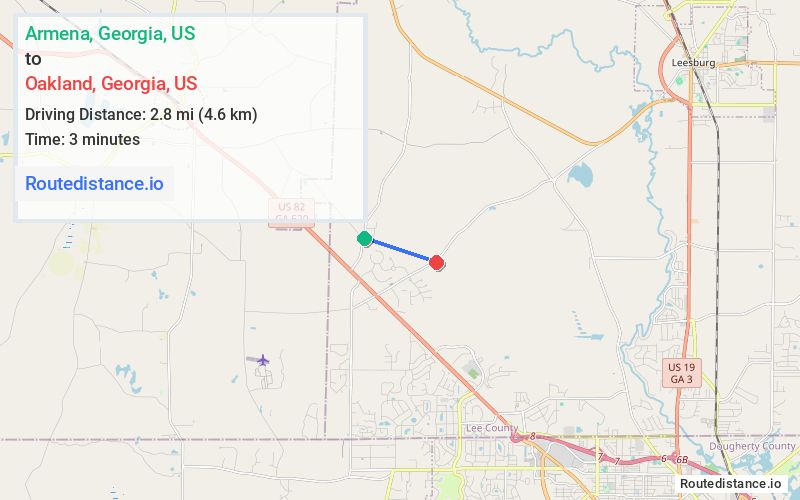 Route map from Armena to Oakland