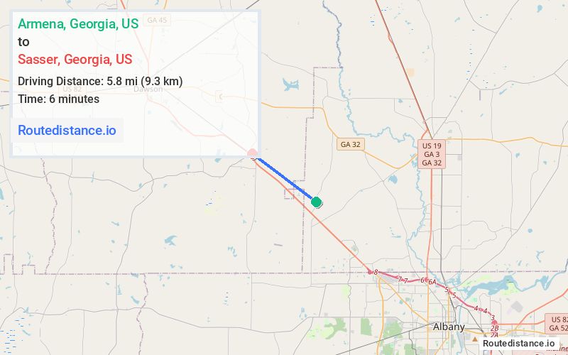 Route map from Armena to Sasser
