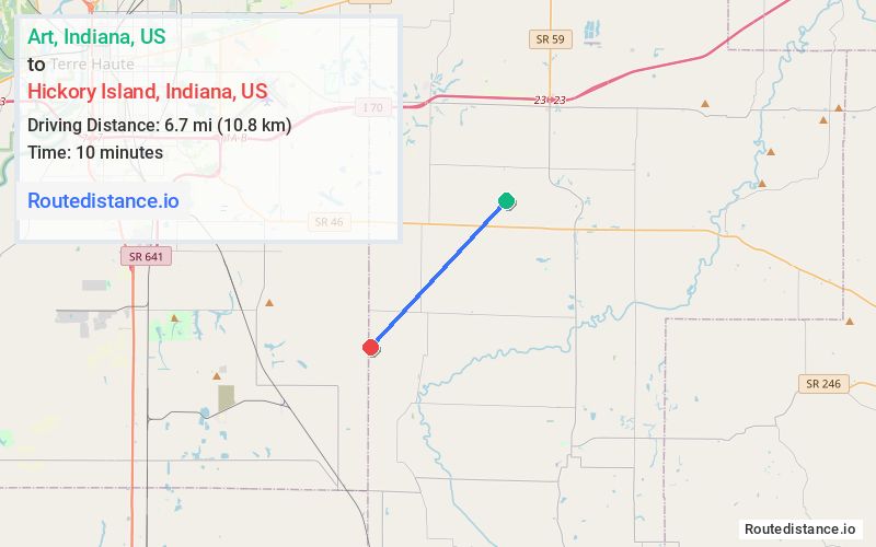 Route map from Art to Hickory Island