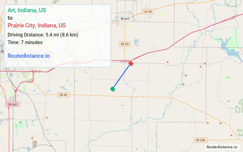 Route map from Art to Prairie City