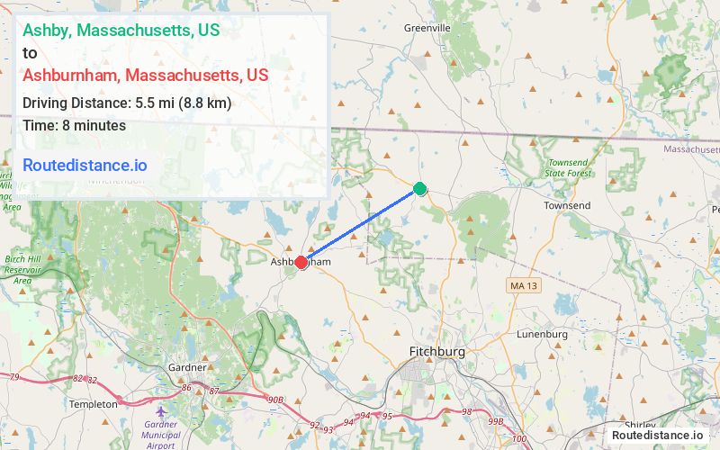 Route map from Ashby to Ashburnham