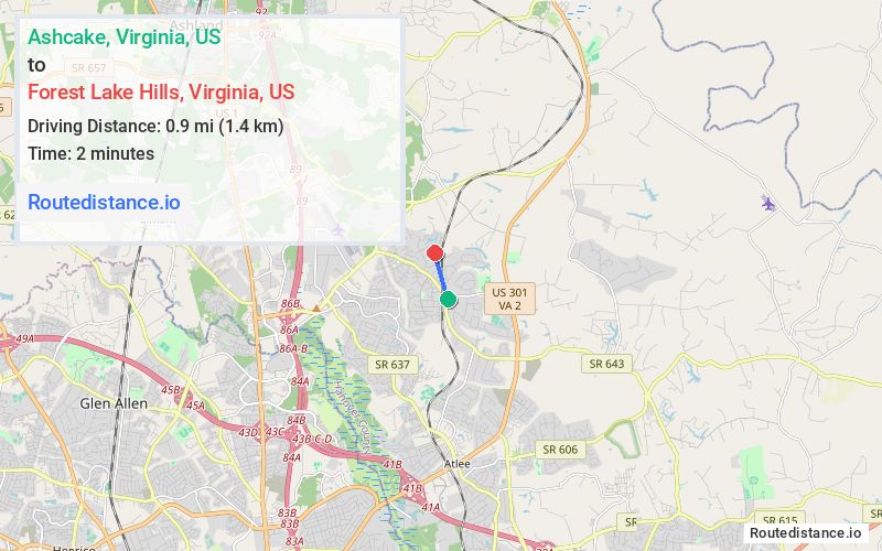 Route map from Ashcake to Forest Lake Hills