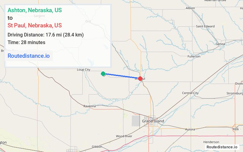 Route map from Ashton to St Paul