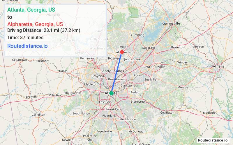 Route map from Atlanta to Alpharetta