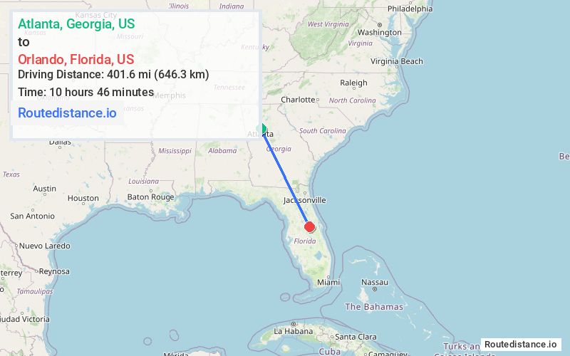 Route map from Atlanta to Orlando