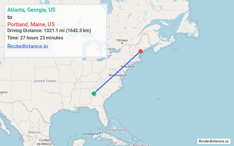 Route map from Atlanta to Portland