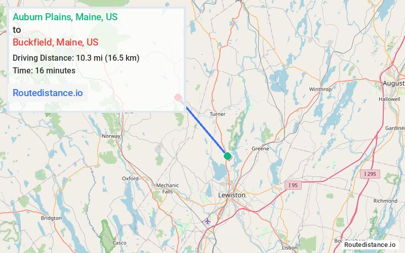 Route map from Auburn Plains to Buckfield